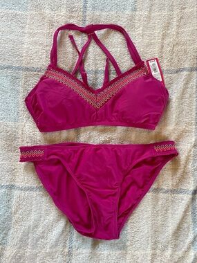 Xhilaration Bright Magenta Bikini Set with Chevron Detail